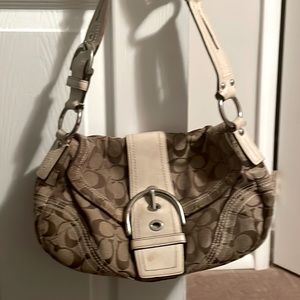 Coach Hobo Buckle Flap White Leather Signature Classic